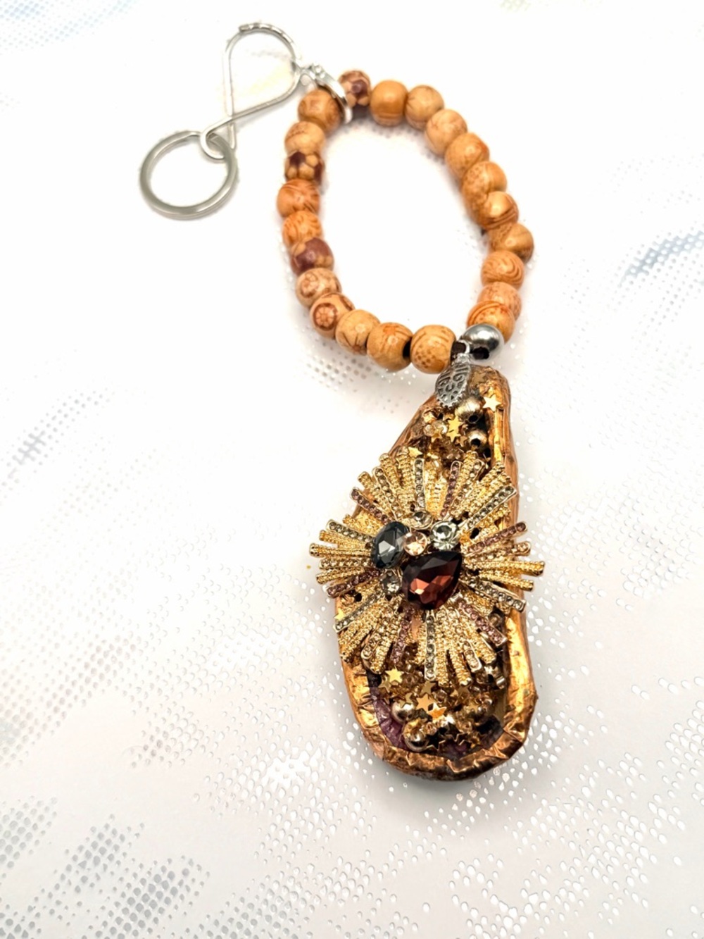 Mussel Seashell Keychain Beaded Gold Embellished Keychain Charm